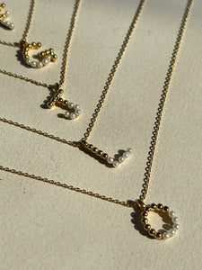 "Pearly Gold Initial" Beaded Necklace